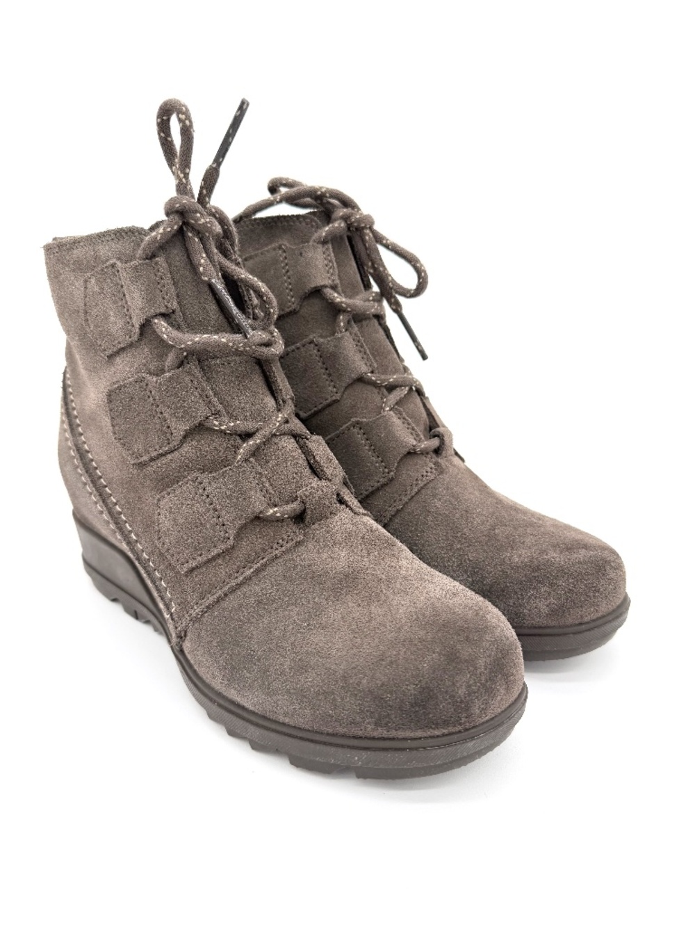 Sorel Evie Lace Wedge Boots Womens 7 EU 38 Waterproof Suede Ankle Booties Major